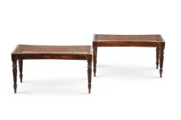 A PAIR OF GEORGE IV SIMULATED ROSEWOOD AND BRASS STRUNG WINDOW SEATS, CIRCA 1825