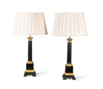 A PAIR OF FRENCH BRONZE COLUMN FORM LAMP BASES EARLY, 19TH CENTURY