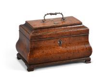 A GEORGE III SILVER MOUNTED BURR WALNUT TEA CADDY, CIRCA 1780