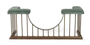 A VELVET AND BRASS CLUB FENDER, 20TH CENTURY
