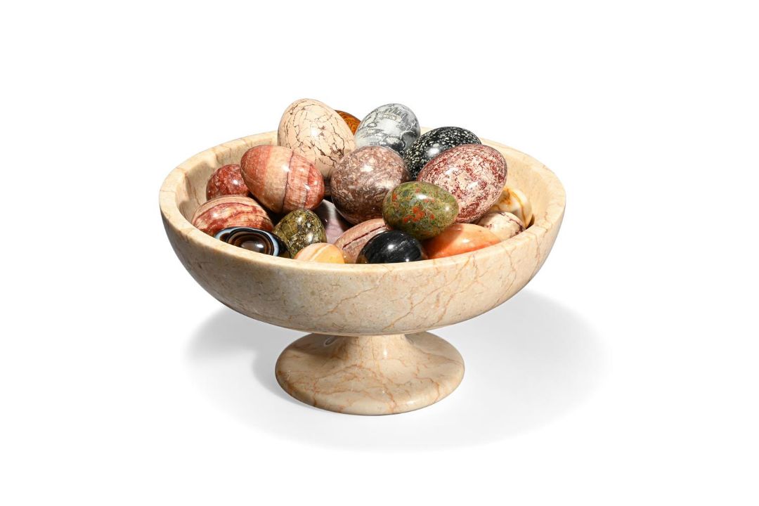 A MARBLE BOWL AND VARIOUS STONE EGGS, CONTEMPORARY - Image 1 of 4