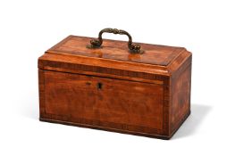 Y A GEORGE III SATINWOOD AND TULIPWOOD CROSS BANDED TEA CADDY, CIRCA 1800