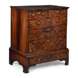 A WALNUT AND THE MULBERRY VENEERED CHEST ON STAND, EARLY 18TH CENTURY