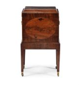 A GEORGE III MAHOGANY AND LINE INLAID CELLARETTE ON STAND, CIRCA 1790