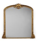 A LARGE VICTORIAN GILTWOOD AND GESSO OVERMANTEL MIRROR, LATE 19TH CENTURY