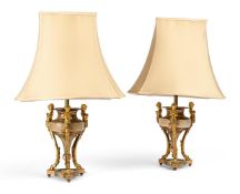 A PAIR OF FRENCH GILT BRONZE AND ENAMEL MOUNTED ONYX URNS, LATE 19TH CENTURY