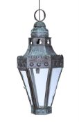 AN ARTS AND CRAFTS VERDIGRIS COPPER LANTERN, LATE 19TH CENTURY