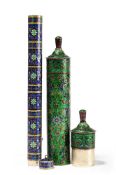 TWO GILT ENAMELLED WHITE METAL SCROLL HOLDERS, POSSIBLY INDIAN, 20TH CENTURY