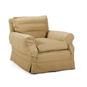 AN UPHOLSTERED EASY ARMCHAIR, IN THE MANNER OF HOWARD & SONS, 20TH CENTURY