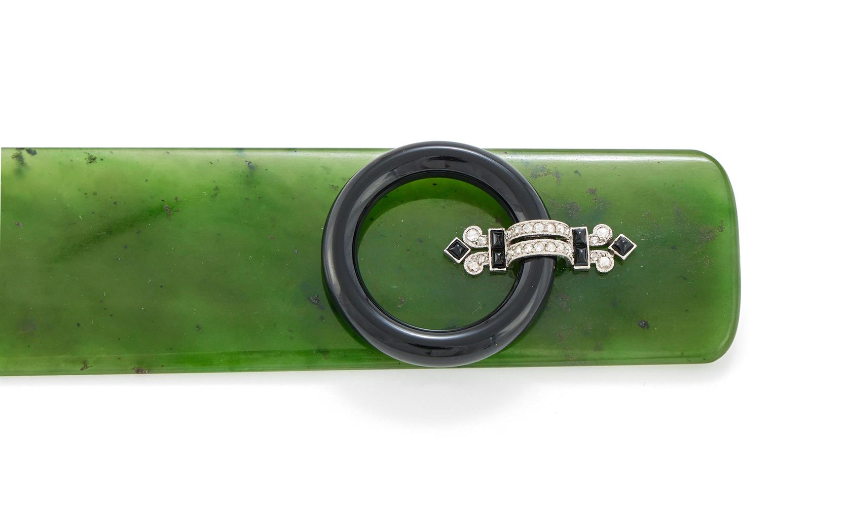 A FRENCH ART DECO NEPHRITE, ONYX AND DIAMOND PAPER KNIFE - Image 5 of 5