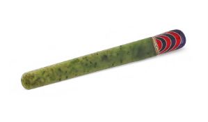 FABERGÉ, A NEPHRITE AND ENAMEL PAPER KNIFE