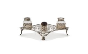 A GEORGE III SILVER SHAPED OVAL INK STAND