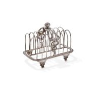 A GEORGE III SILVER SIX DIVISION RECTANGULAR TOAST RACK