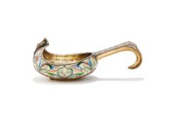 A RUSSIAN PARCEL GILT AND CLOISONNÉ ENAMEL KOVSH