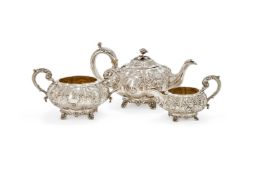 Y A WILLIAM IV SILVER LOBED CIRCULAR THREE PIECE TEA SET