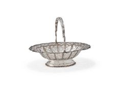 A VICTORIAN SILVER SWING HANDLED SHAPED OVAL CAKE OR FRUIT BASKET
