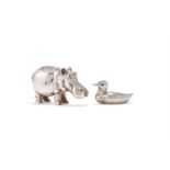 AN AMERICAN SILVER MODEL OF A HIPPO AND A DUCK