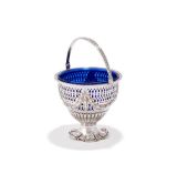 A VICTORIAN SILVER SWING HANDLED PEDESTAL SUGAR BASKET