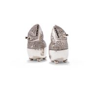 A PAIR OF VICTORIAN SILVER NOVELTY PEPPERETTES