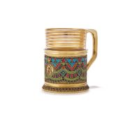 A RUSSIAN PARCEL GILT AND CLOISONNÉ ENAMEL TEA GLASS HOLDER