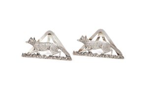 A PAIR OF VICTORIAN SILVER FOX MENU HOLDERS