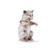 A VICTORIAN NOVELTY SILVER CAT SALT SHAKER
