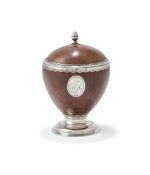 A GEORGE III SILVER MOUNTED COCONUT CUP AND COVER