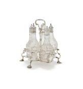 A GEORGE II SILVER WARWICK CRUET STAND