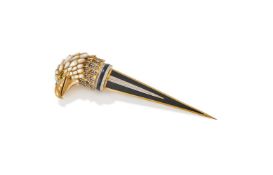 Y A MOTHER OF PEARL, DIAMOND ONYX AND GOLD COLOURED DESK PAPER KNIFE