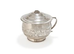 A SILVER POT AND COVER