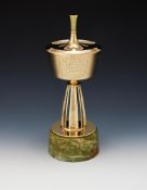 A 9 CARAT GOLD AND GREEN HARDSTONE TROPHY CUP AND COVER