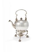 A GEORGE III SILVER KETTLE ON STAND