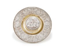 A VICTORIAN SILVER PLATED AND GILT METAL INKWELL