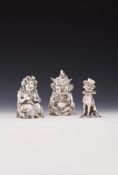 A VICTORIAN SILVER NOVELTY THREE PIECE CRUET SET