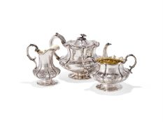 Y A VICTORIAN SILVER THREE PIECE LOBED BALUSTER TEA SET
