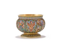 A RUSSIAN PARCEL GILT AND CLOISONNÉ ENAMEL BRATINA
