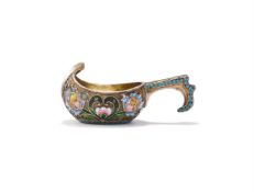 A RUSSIAN PARCEL GILT AND CLOISONNÉ ENAMEL KOVSH