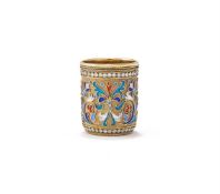 A RUSSIAN CLOISONNÉ ENAMEL VODKA BEAKER