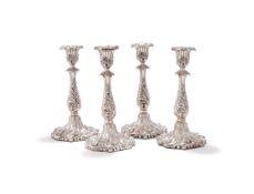 A SET OF FOUR VICTORIAN SILVER CANDLESTICKS