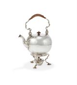 AN EDWARDIAN SILVER TEA KETTLE ON STAND