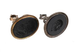 WEDGWOOD & BENTLEY, NO. 77 AND 14, TWO LATE 18TH CENTURY BLACK BASALT FOB SEALS