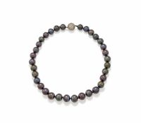 A TAHITIAN CULTURED PEARL AND DIAMOND NECKLACE