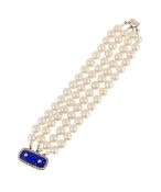AN ENAMEL AND HALF PEARL CLASP