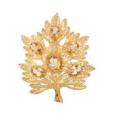 A CITRINE LEAF BROOCH