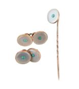 Y A MID 20TH CENTURY SUITE OF MOTHER OF PEARL AND TURQUOISE DRESS ITEMS