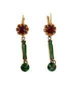 A PAIR OF RUBY AND JADE EARRINGS