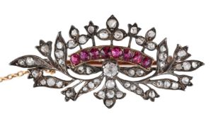 A LATE 19TH CENTURY RUBY AND DIAMOND BROOCH
