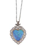 A HEART SHAPED DIAMOND AND OPAL DOUBLET PENDANT