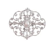 A DIAMOND AND CULTURED PEARL BROOCH