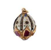 AN ANTIQUE RUBY, DIAMOND AND ENAMEL PENDANT